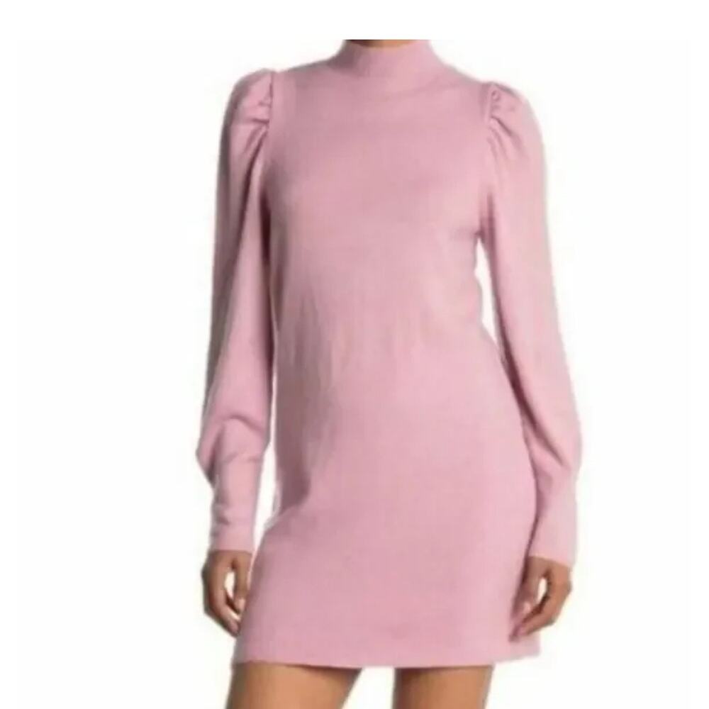 Wayf Lola Puff Sleeves Mock Neck Knit Sweater‎ Dress Size Small Blush Pink New